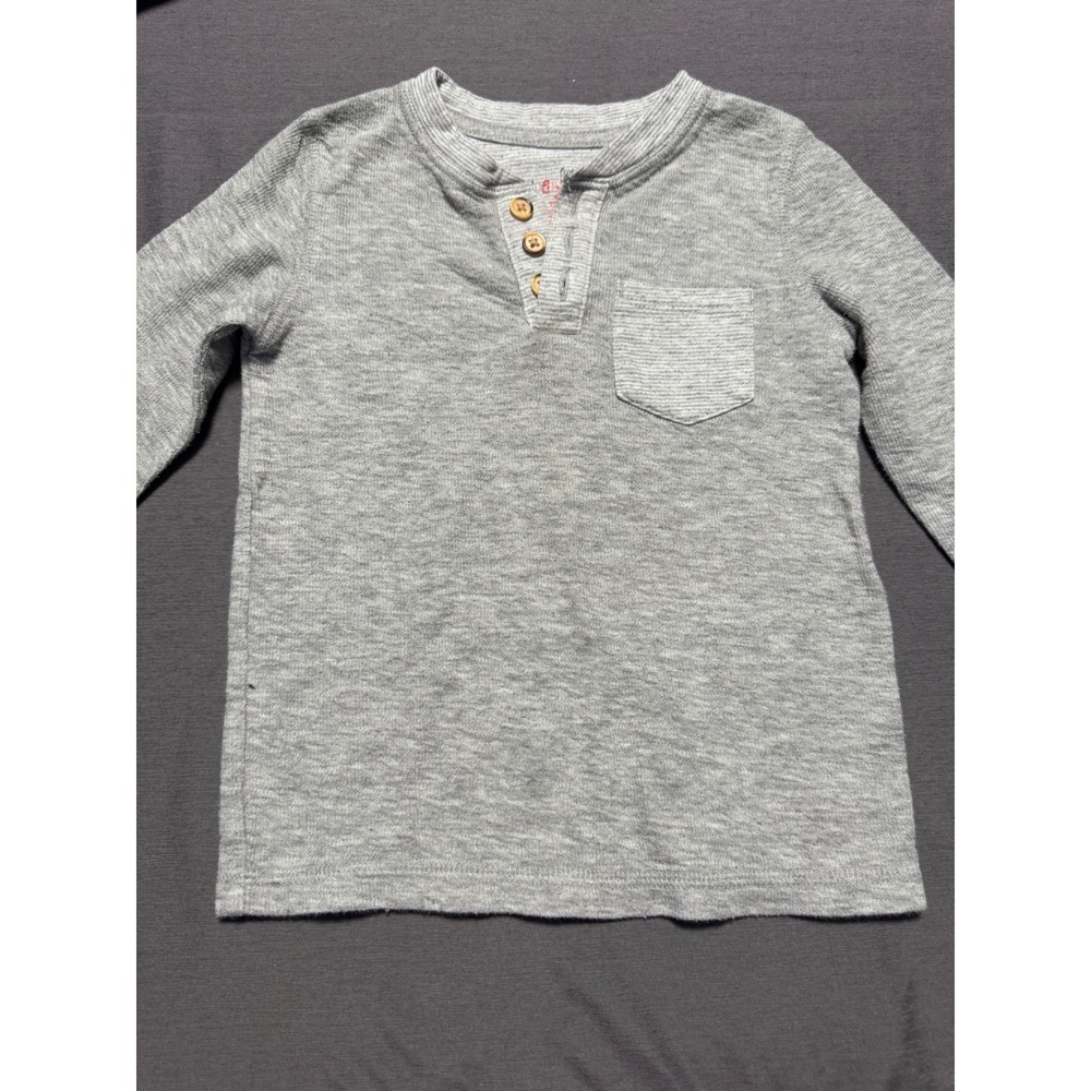 Cat & Jack Toddler Boys Gray Henley Long Sleeve Shirt Size 2T Pocket Tee